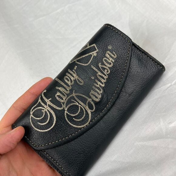 Vintage Leather Black and white Harley Davidson Wallet - Picture 2 of 8